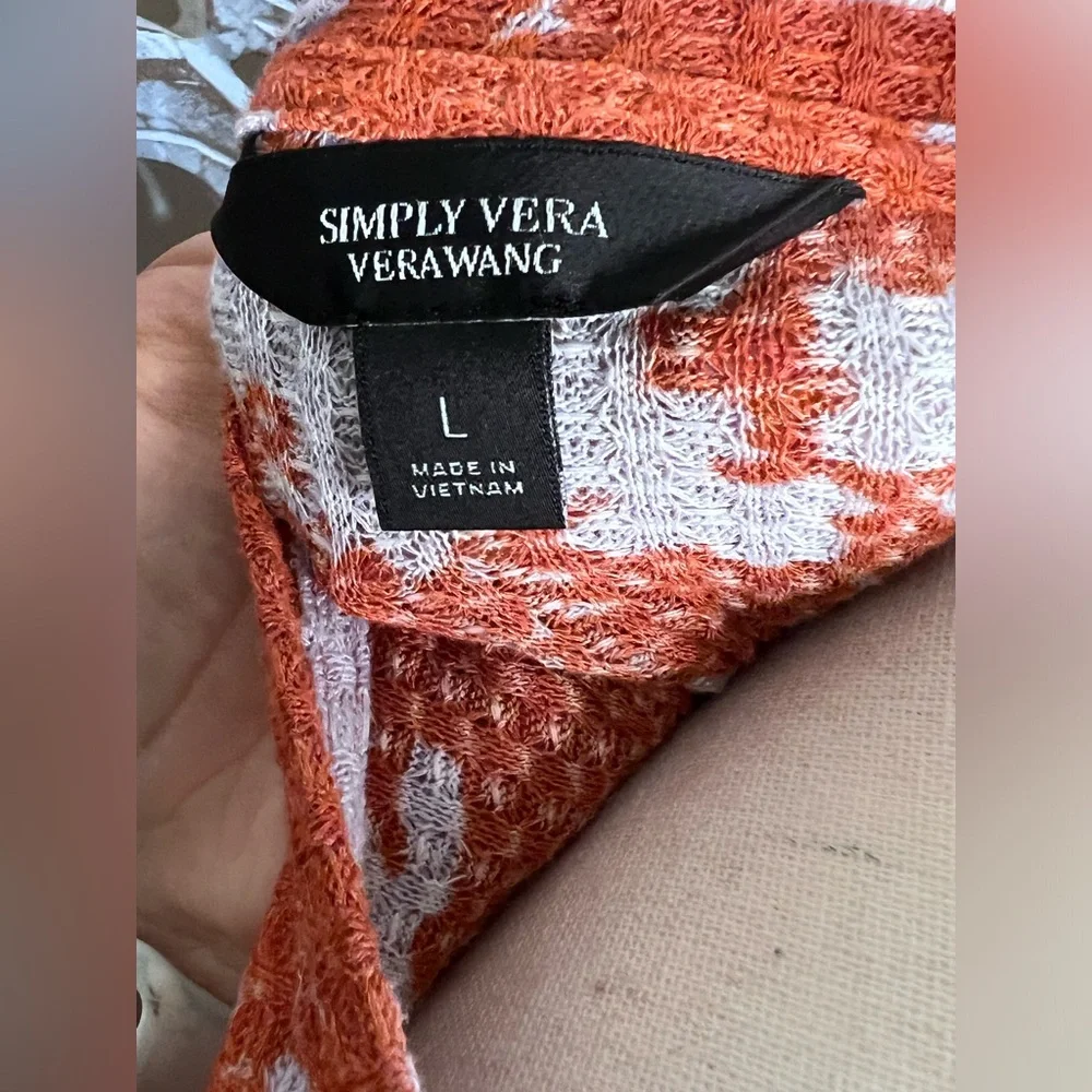 EUC Simply Vera Vera Wang  Knit Floral Blouse Ruched Sleeves Sz L - Picture 5 of 6